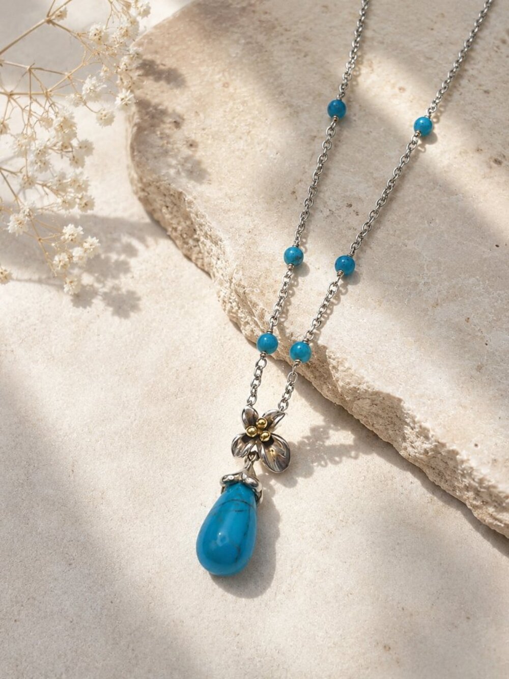 Ann King Turquoise Drop Necklace .925& 18k